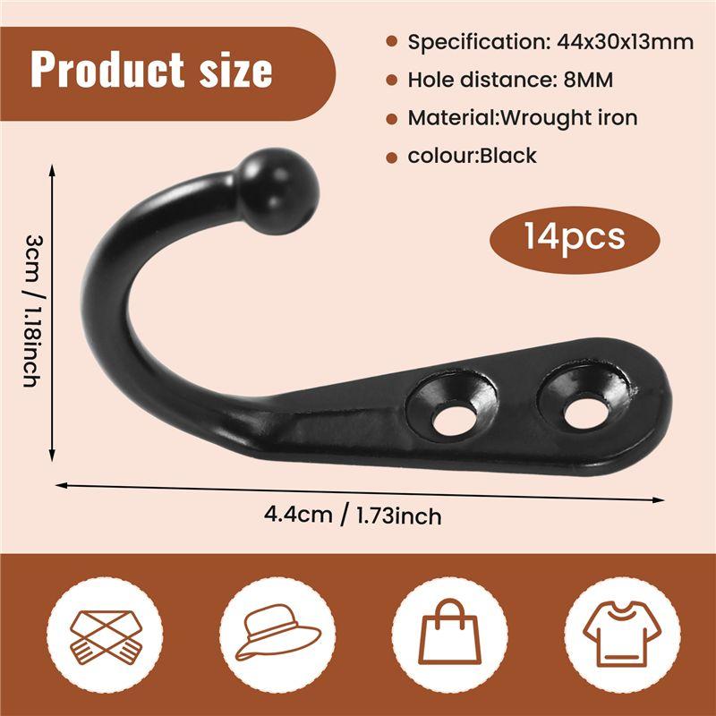 A84X-14 PCS Wall Mounted Hooks Coat Hooks Door Robe Hook For Hanging Towel Hat Key Cup Single Metal Hook For Bedroom