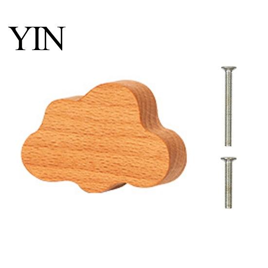 Solid Wood Wardrobe Knobs Cloud Shaped Wooden for Cabinets & Drawers, Cabinet Handles Decorative Wall Hooks Kids with Screws, Nordic Style Nursery