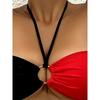 Ensemble Bikini Femme Color Block Rouge et Noir avec Détail Anneau Doré Maillot de Bain Dos Nu Triangle