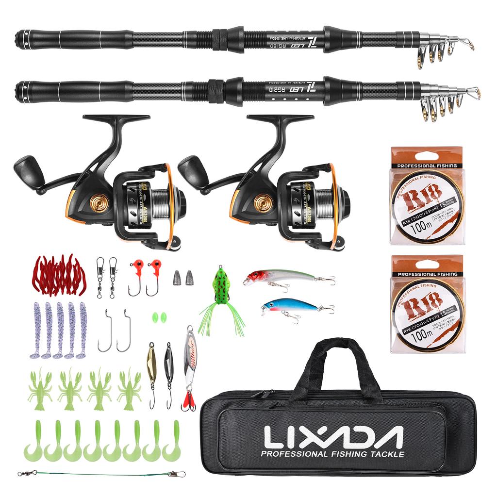 Lixada Fishing Rod Reel Combo Fiberglass Telescopic Fishing Rod Spinning Reel Fishing Line Lures