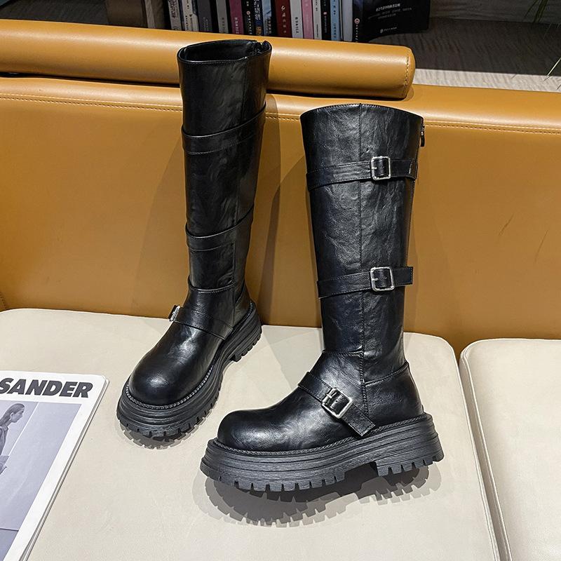British style thick-soled knight boots women's 2025 autumn new retro versatile and thin sweet and cool buckle boots