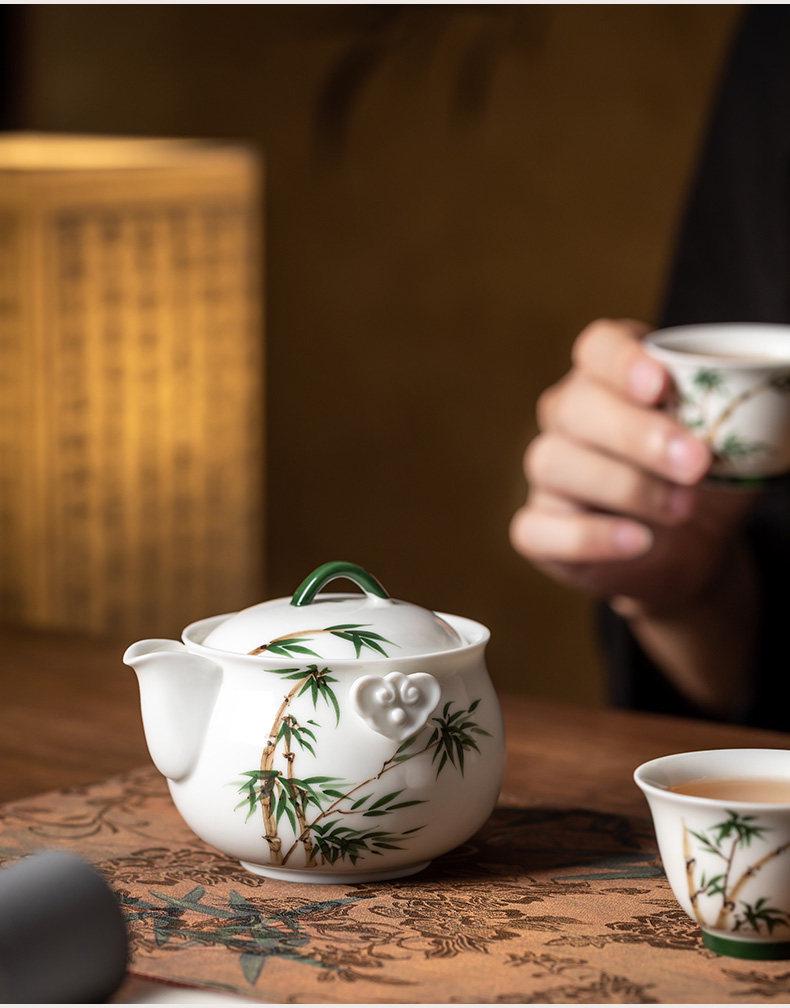 Hand-Painted White Porcelain Teapot with Anti-Scalding Handle and Built-in Filter - Chinese Kung Fu Tea Set