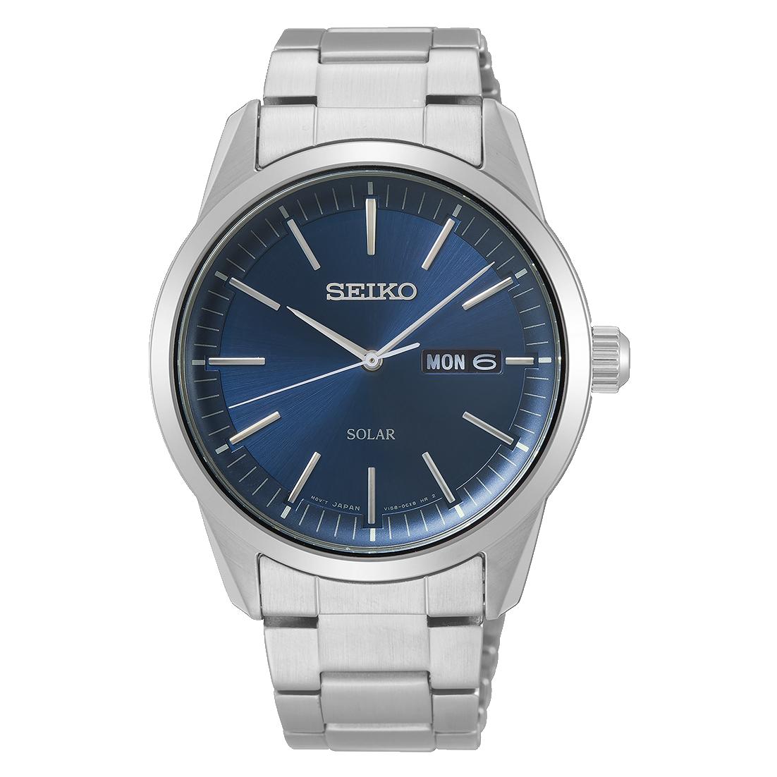 Seiko Classic Кварцевые часы с солнечной батареей, индикацией дня недели и даты, мужские SNE525P1 синий