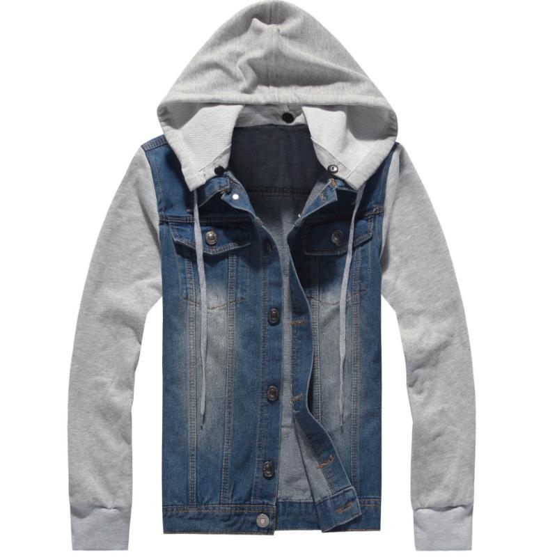 Džínová bunda Muži Džíny s kapucí Bundy Pánská móda Patchwork Mikiny Ležérní Kovboj Pánská bunda Streetwear Pánské bundy a kabáty