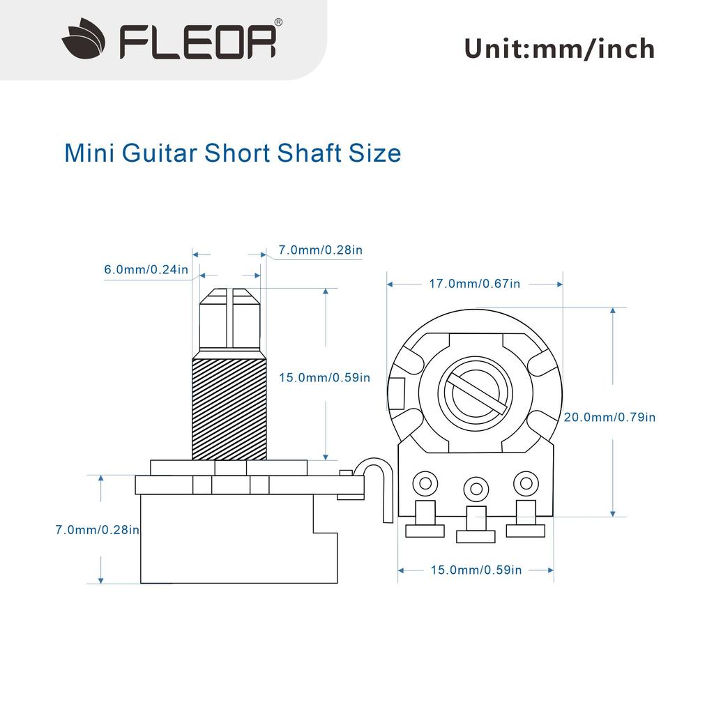 FLEOR 12PCS 18-spline Mini Potentiometers Guitar Pots 500K /250K Long / Short Shaft Choose Electric Guitar Parts