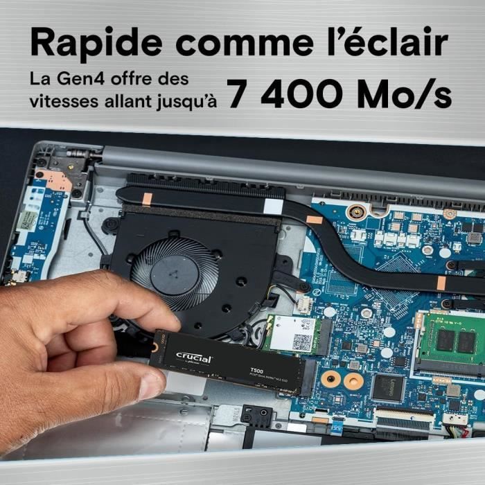 Crucial t500 ssd 2 to pcie gen4 nvme m.2 ssd interne gaming, jusqu’à 7200mo/s, disque dur ssd- ct2000t500ssd8