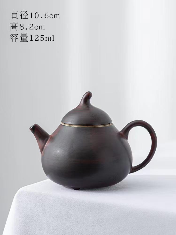 Hawthorn Red Vintage Coarse Pottery Powder Small Eggplant Melon Pot Brewing Teapot for Home Use Small Capacity Teapot Kung Fu Tea Set for Home Use