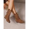 Round Toe Pleated Stack Boots Women's 2025 Winter New Plus-size Retro Sleeve Wedge Mid-leg Boots