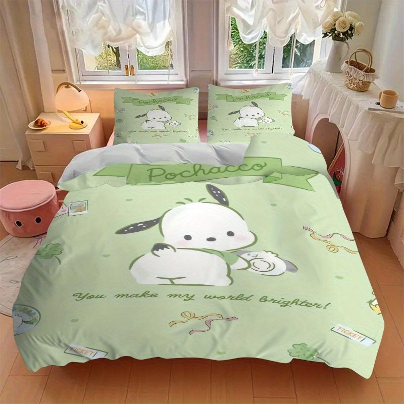 3pcs Playful Pochacco Printed Quilt Set - Includes 1 Quilt Cover and 2 Pillowcases, Machine Washable - Suitable for All Seasons.S057