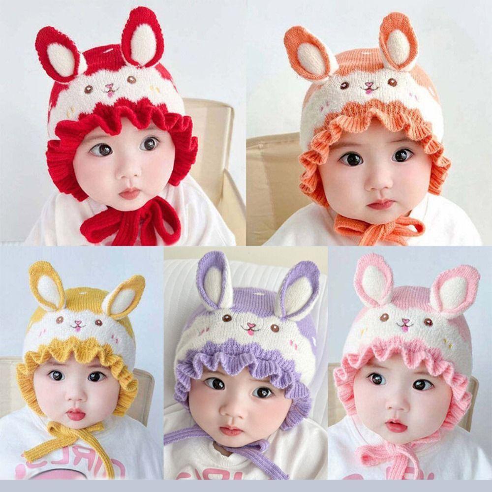 Rabbit Ear Infant Beanie Hats Solid Color Kids Pullover Cap Fashion Baby Knitted Hat Outdoor