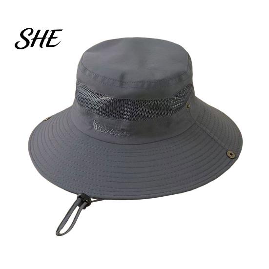 Foldable Travel Hat for Vacation Summer Mesh Spliced Bucket Men Women, Extra Wide Brim Sun Outdoor Hiking with Adjustable Drawstring, Portable