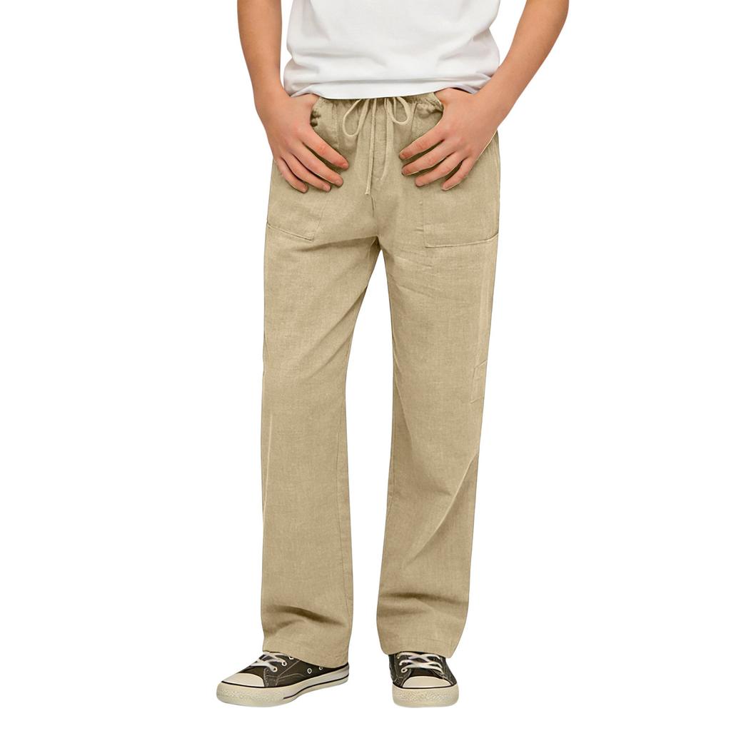 Boys And Girls Casual Drawstring Elastic Pants Children's Linen Cotton Straight Pants