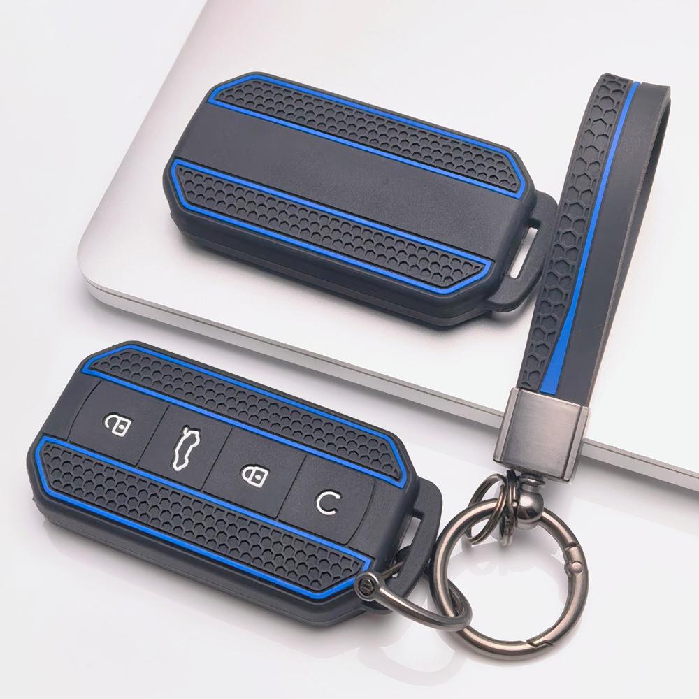 Key Fob Cover for Chery Tiggo with Keychain Anti-Scratch Guard Shockproof Protection Soft Grip Texture Responsive Button Touch Dust Resistant Cover
