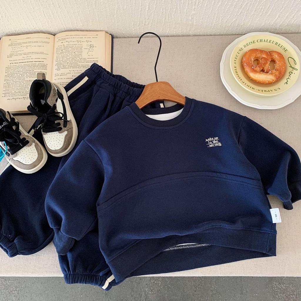 Children'S Suit Autumn New Boys Inlaid Simple Sweater + Casual Pants Two-Piece Set Trendy H0055