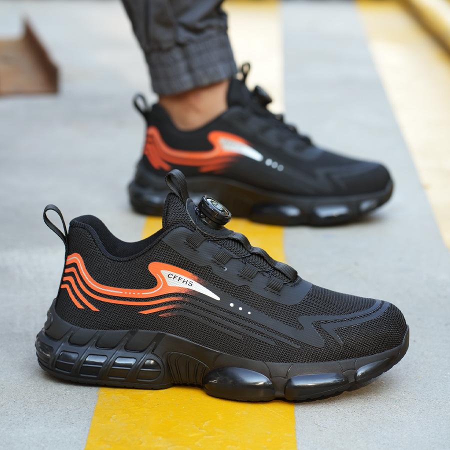 Rotary Button Steel Toe Cap Safety Shoes For Men Light Breathable Sneaker Comfortable Indestructible  Work Sneakers