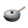 ZISIZ Wooden Handle Deep Cast Iron Frying Pan