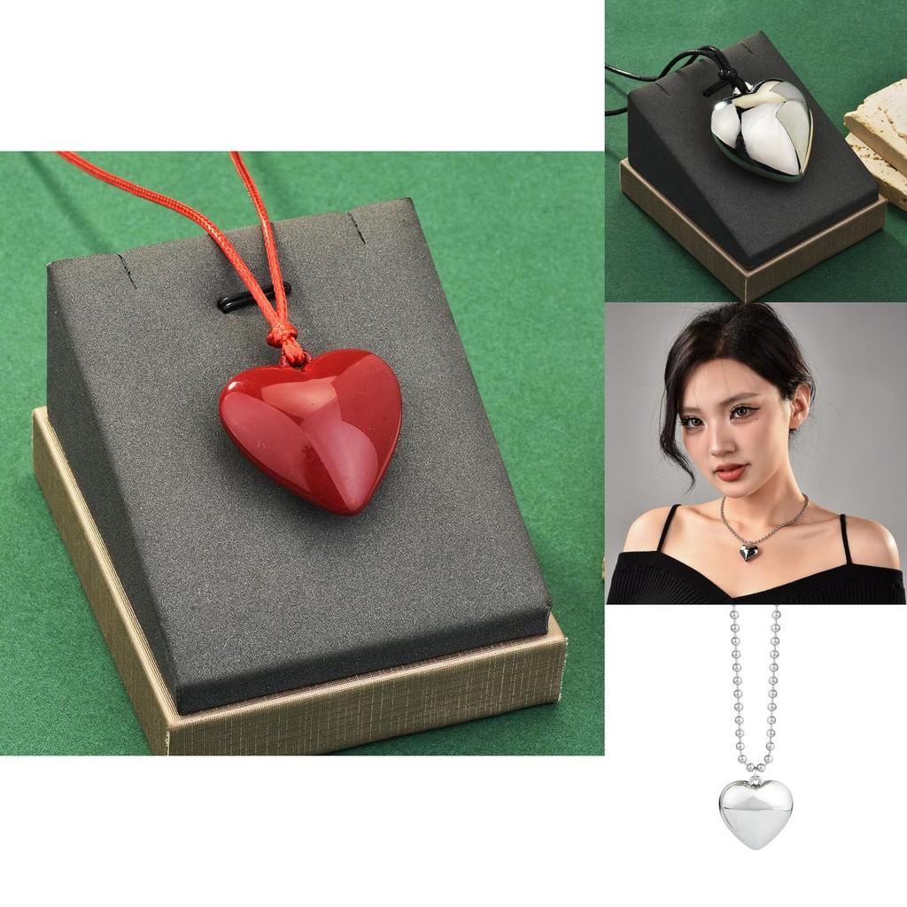 Heart-shaped Silver Long Pendant Necklace Stunning Layered Design For Women 2024