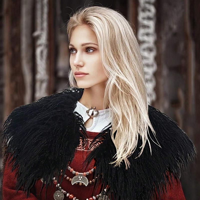 Fur Collar Winter Clothing Warrior Cloak Viking Queen Shawl Elegant Faux Fur Shawl