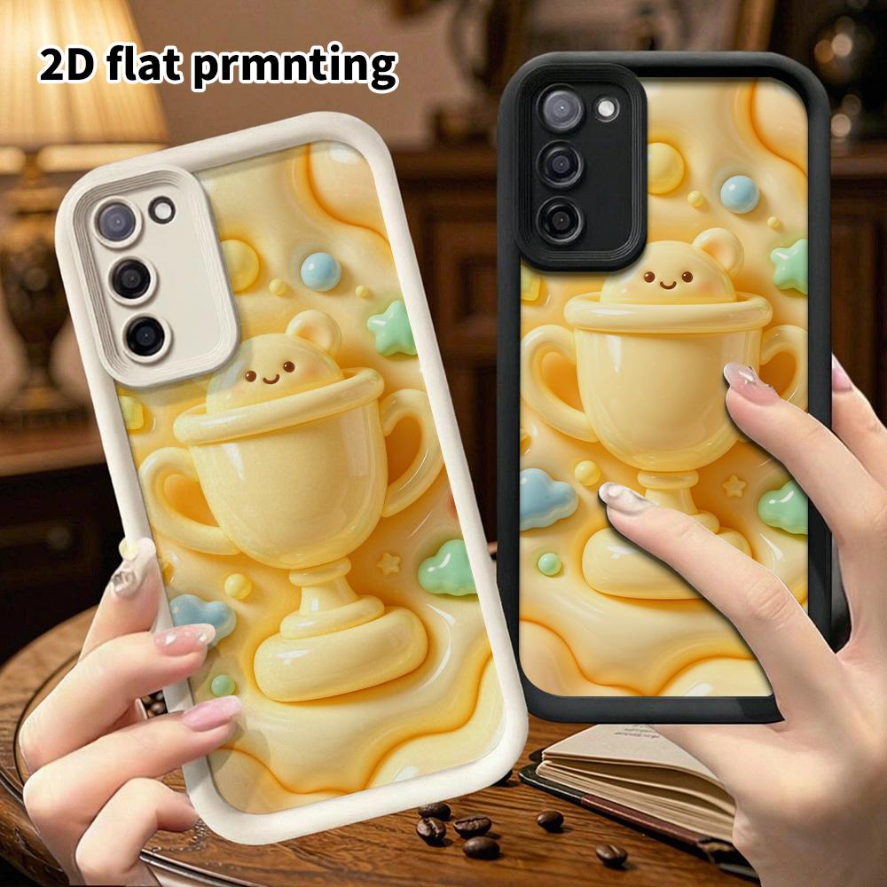 Phone Case: 2D flat design suitable for Samsung Galaxy A34 A35 M05 M06 S20 S22 S21 FE Plus 5G protective case, little milk bear in a trophy, perfect C