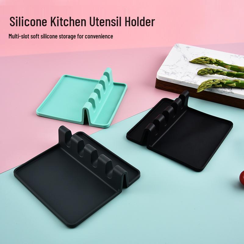 In Stock: Food-Grade Silicone 4-Grid Kitchen Storage Rack & High-Temp Resistant Spoon Rest Mat