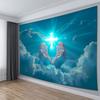 2D Christian Cross Photography Backdrop, Hands and Blue Sky Studio Background