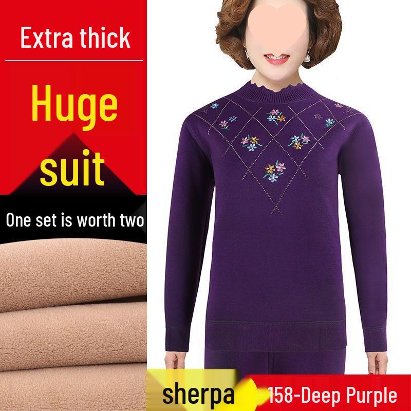 Extra Thick Fleece-Lined Women's Thermal Underwear Set for Middle-Aged and Elderly - Plus Size Quick Heat for Autumn & Winter