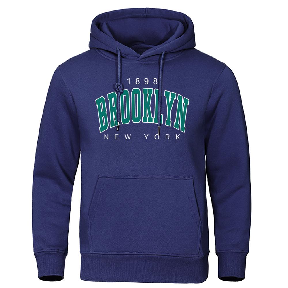 New York 1898 Brooklyn Print Men's Hoodie Creative Crew Neck Clothing Fashion Loose Sweatshirt Fashion Crew Neck Hoodie
