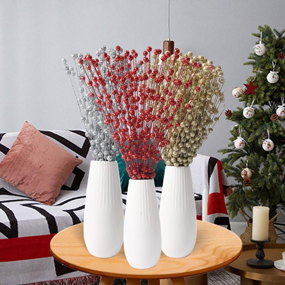 5Pcs Table Ornaments Props Artificial Glitter Berry Christmas Sticks Branches  Xmas Tree