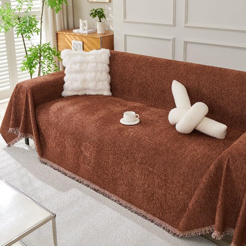 Solid Color Chenille Sofa Mat Four Season Universal All Inclusive Furniture Protector Anti-cat Scratch Chair Blanket Home Decor