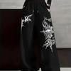 Fashionable and Trendy Street Style Retro Y2K Cross Pattern Printed Women's Casual Black Straight Leg Pants Wide Leg Sports Pants