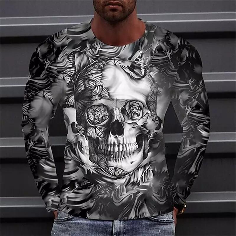 

New Skull 3D Printed Pattern Men s Casual Fashion Round Neck Long Sleeve T-shirt S