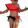 Girl's Ruffled Children's Swimsuit Slant Shoulder Candy Color Bow Cute Split Swimsuit