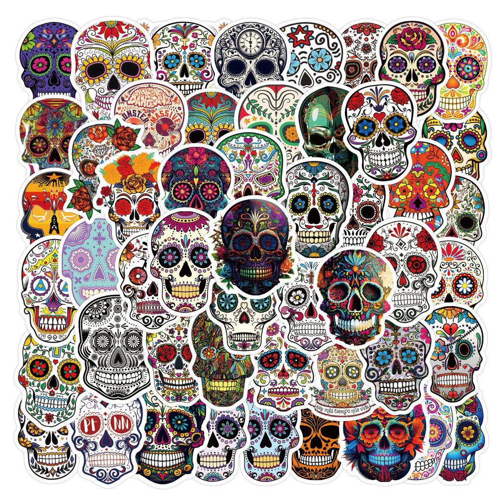 60-Day of the Dead Skull Graffiti Stickers: Waterproof Decals for Planners, Bottles, and Computers