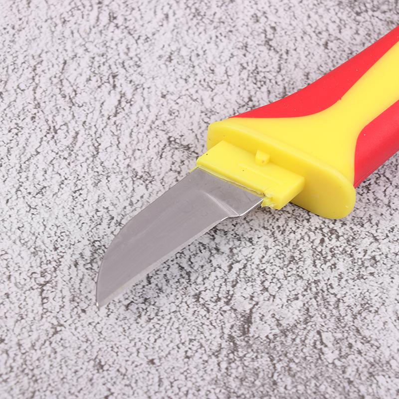 Hand Tool Insulated Knife Electricians Wire Stripper Cable Stripping Snips Straight Curved Blade Rubber Handle Peeling