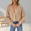 Women's   solid V-neck cardigan  SleeveButton Knit Sweater Cardigan