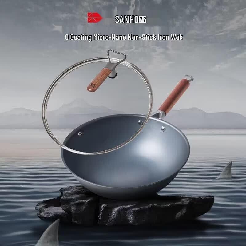 Sanhe 32cm Nitrogen Rust-proof Flat-Bottom Iron Wok