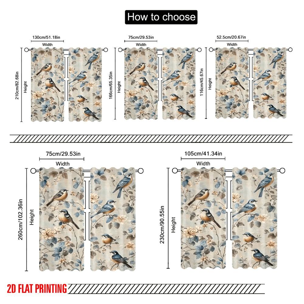 2 szt., druk płaski 2D Zasłona Popularny Vintage Ptak Błogość Tkanina Poliestrowa (bez pręta) Na wszystkie pory roku do salonu, domu