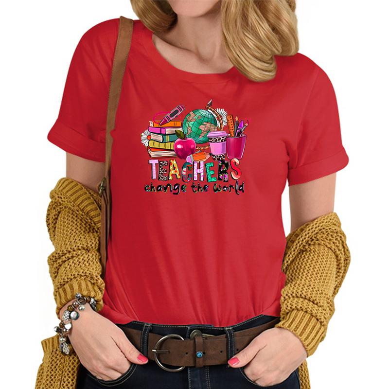 Teachers Change The World Print Tshirt FeUnisex Funny Teacher Gift TShirts Trendy World Design Casual Top Womens Clothing Sales