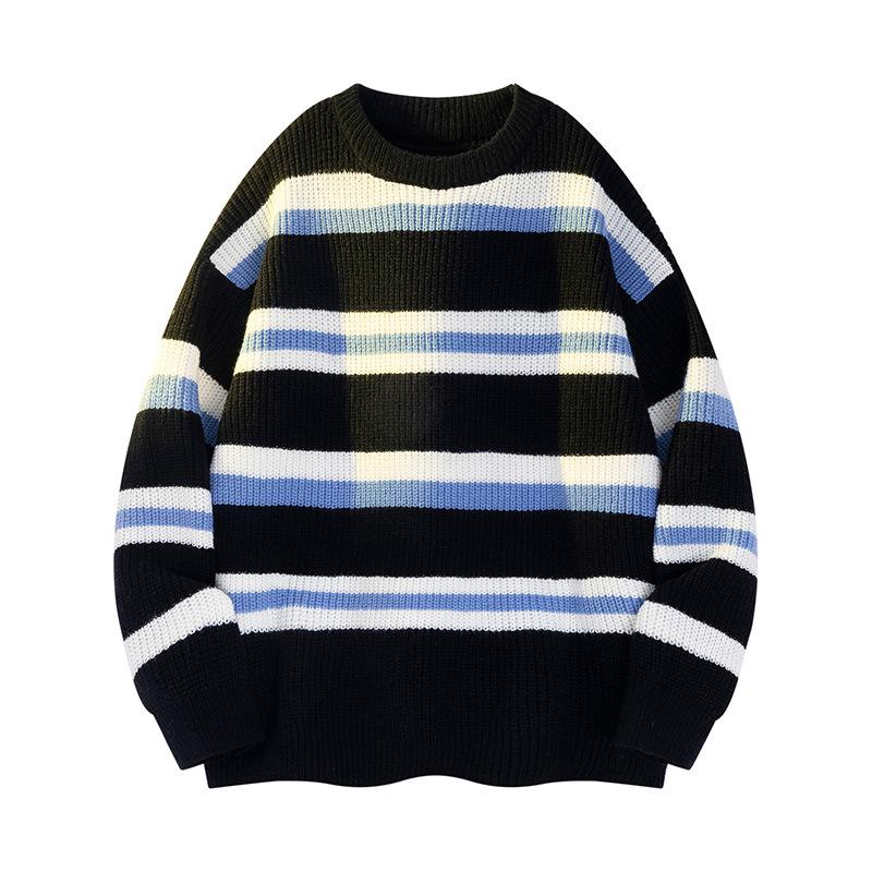 Pullovers Long Sleeves Sweaters Unisex Men's Jumper Couple Paragraph Winter Men's Korean Wear Knitted Cardigan Men's Stripes Round Neck Men's Tops