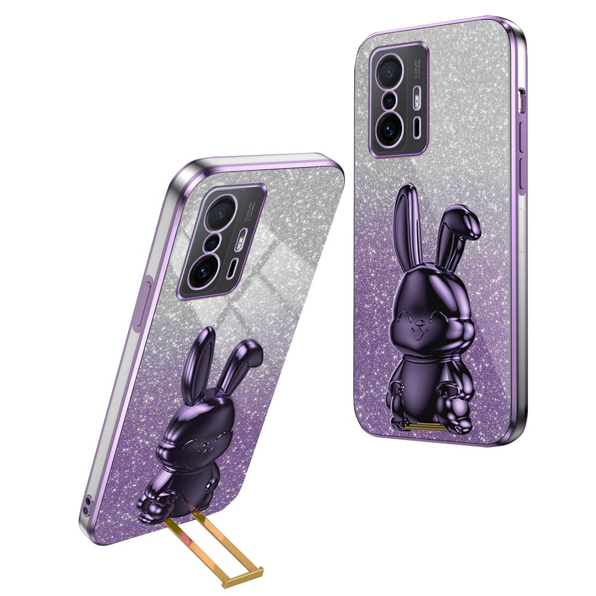 

For Xiaomi 11T 5G/11T Pro 5G Phone Case Pull-out Kickstand Electroplating PC+TPU Cover Purple