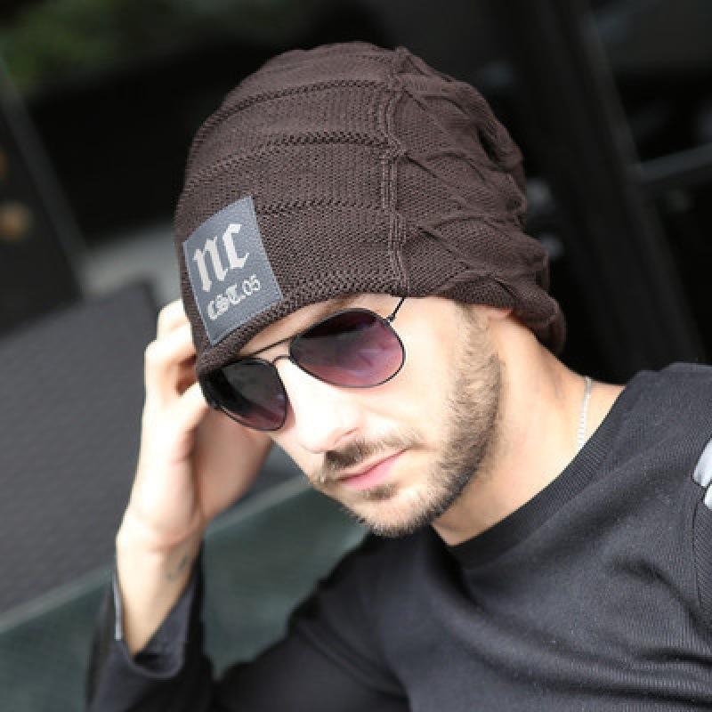 Autumn and Winter New Men's Knitted Hat, Adult Wool Plush Thickened Outdoor Thermal Pullover Hat