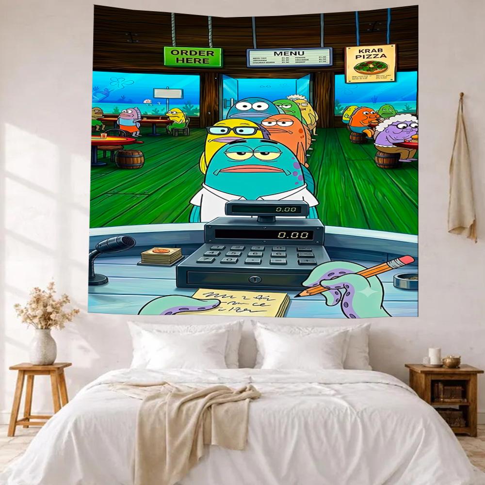 Spongebob Squarepants Wall Decor Tapestry Art For Pet Memorial Birthdaywedding Party Backdrop Family Gift