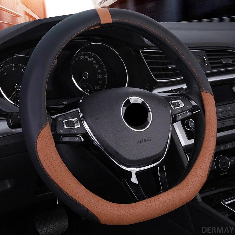 

Спортивный чехол на руль DERMAY D Shape из натуральной кожи для VW Scirocco 2009 2010 2011 2013 2014 2015 2016 коричневый
