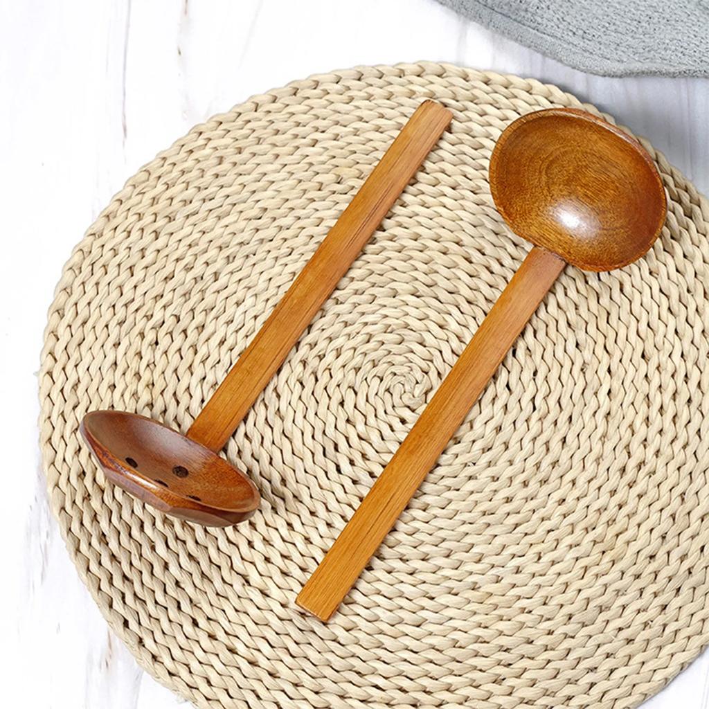 1Pcs Wooden Spoon Kitchen Ladles Soup Spoon Japanese Wood Serving Spoons Big Ramen Spoon Soup Noodle Hop Pot Strainer Tableware