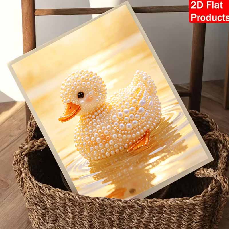 DIY Framed Pearl Painting Kit Cute Little Yellow Duck Sparkling Bead Art Canvas Ready To Display Desk Decor Home Office Craft Gift