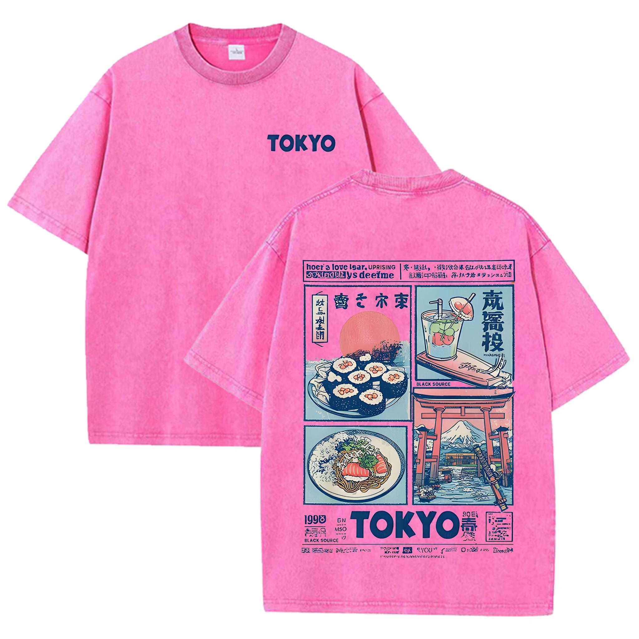2026 Sommer Unisex Tokio Street Food Schwert Grafik T-Shirt Japanischer Urbaner Street Style Rundhals Kurzarm Lässiges T-Shirt XL rosa
