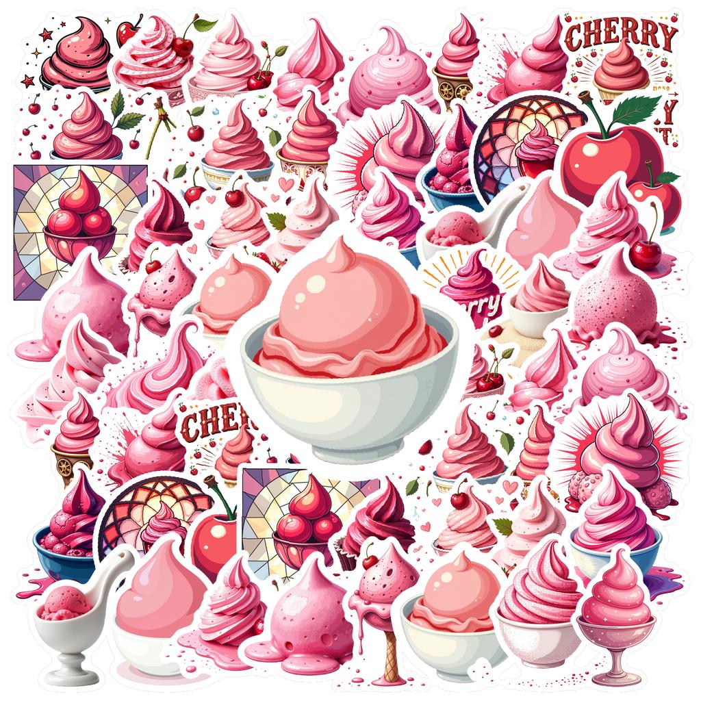 35-50pcs Pink Strawberry Ice Cream Dessert Stickers Cartoon Snacks Food Graffiti Decals Stationery Sticker Reward Gift