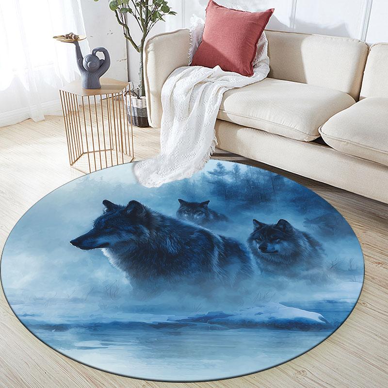 Wolf pattern round rug,Carpet Rug for Living Room Bedroom Playroom ,Non-slip Floor Mat,Holiday Gifts and Birthday Gifts.