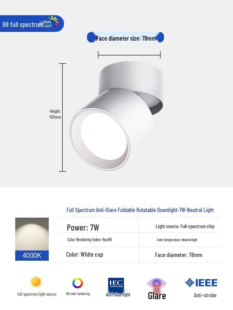 Adjustable Angle Surface-Mounted Downlight for Bedroom and Corridor