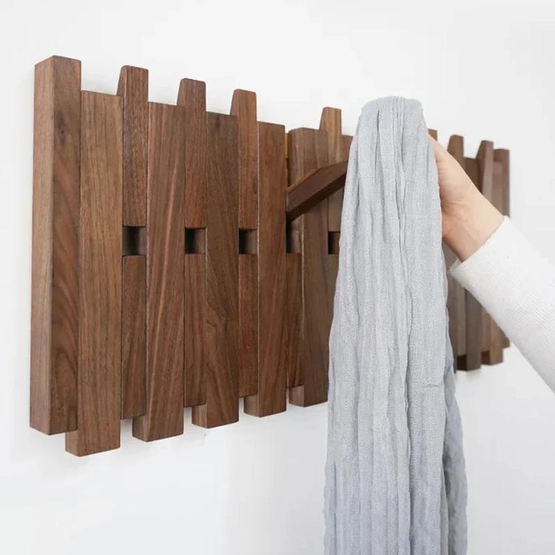 Wooden Wall Coat Racks Double Row Clothes Hooks Bedroom Clothing Organizers Hanger Hat Bag Dress Storage Portable Room Shelf